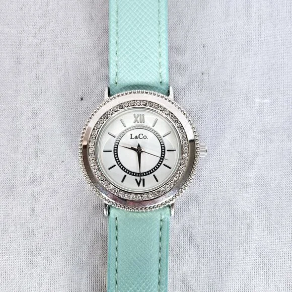 L & Co. Rhinestone Watch | Seafoam Green Band | Silver Crystal Bezel | NWOT - Picture 7 of 15
